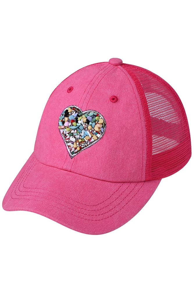 C.C Heart Stone Embellishment Baseball Cap: Black