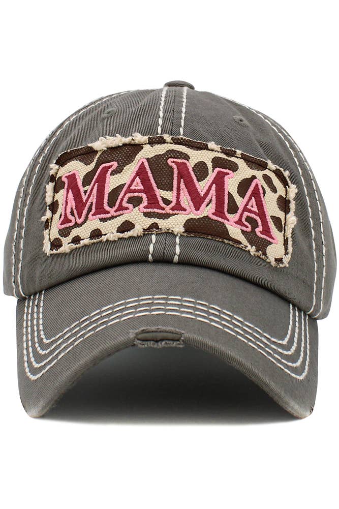 MAMA Leopard Vintage Baseball Cap: Black