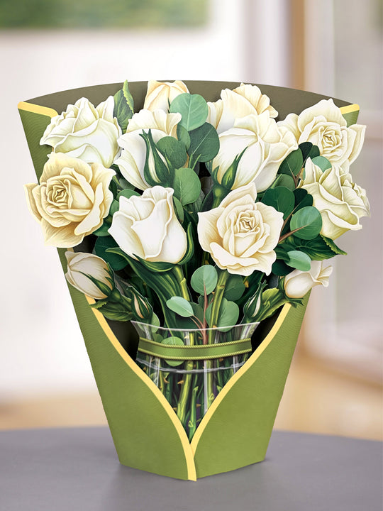 WHITE ROSES POP-UP FLOWER BOUQUET