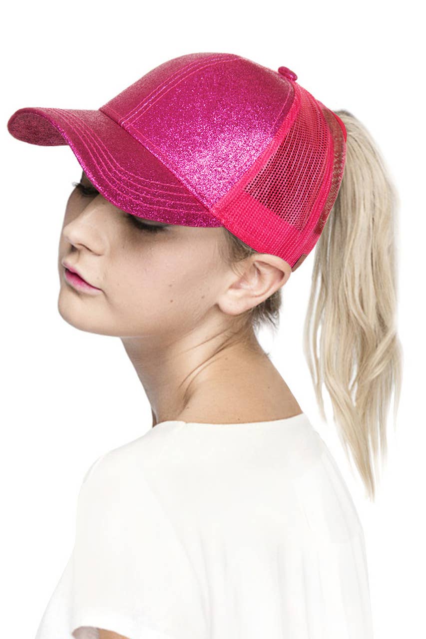 C.C Glitter Ponytail Baseball Cap: Black