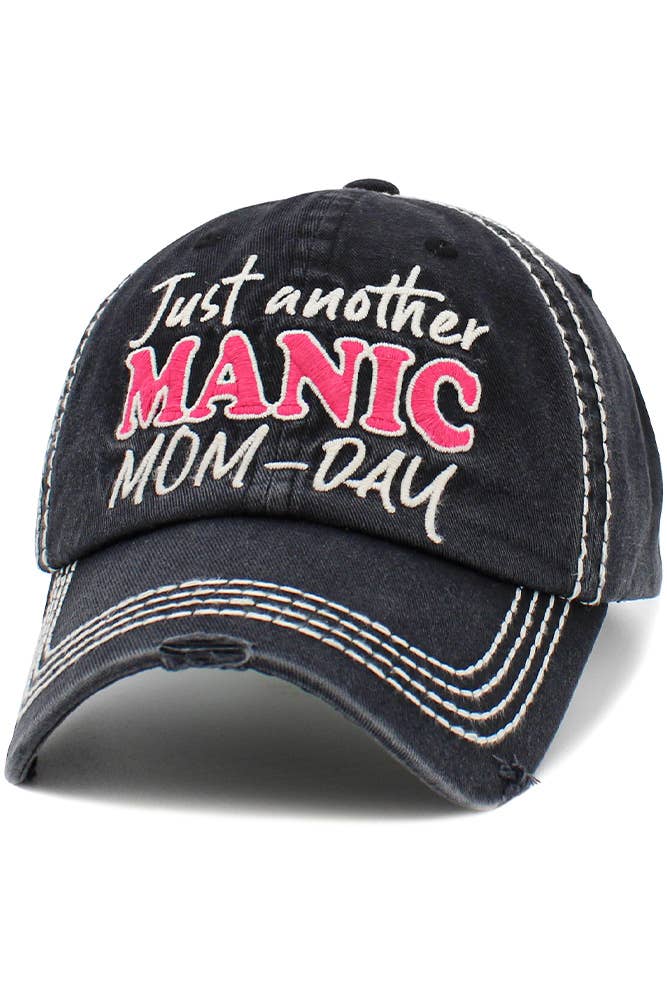 JUST ANOTHER MANIC MOM-DAY Washed Vintage Ball Cap: Black