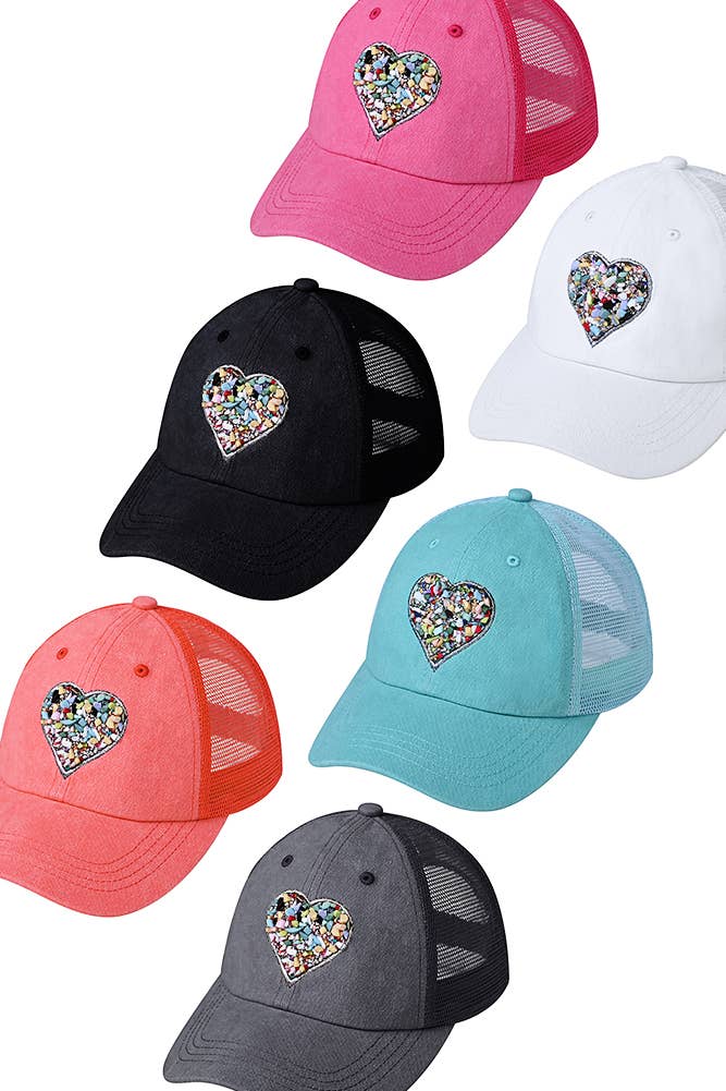 C.C Heart Stone Embellishment Baseball Cap: Black