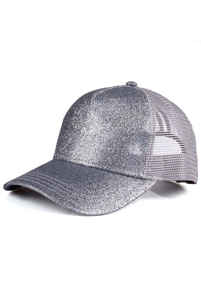 C.C Glitter Ponytail Baseball Cap: Black