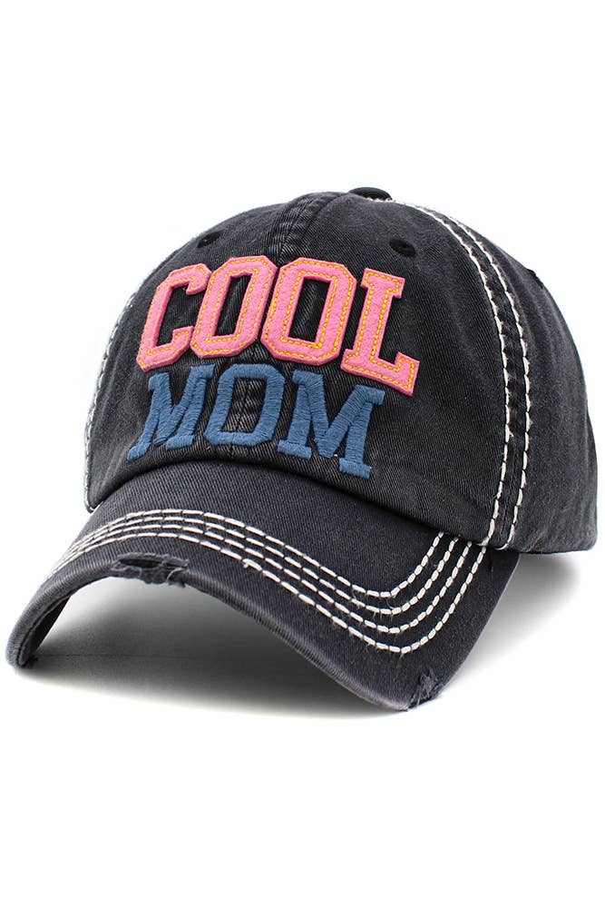 COOL MOM Washed Vintage Baseball Cap: Black