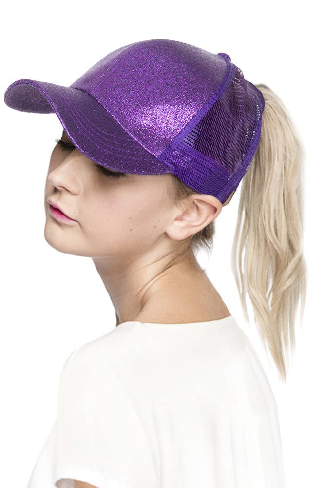 C.C Glitter Ponytail Baseball Cap: Black