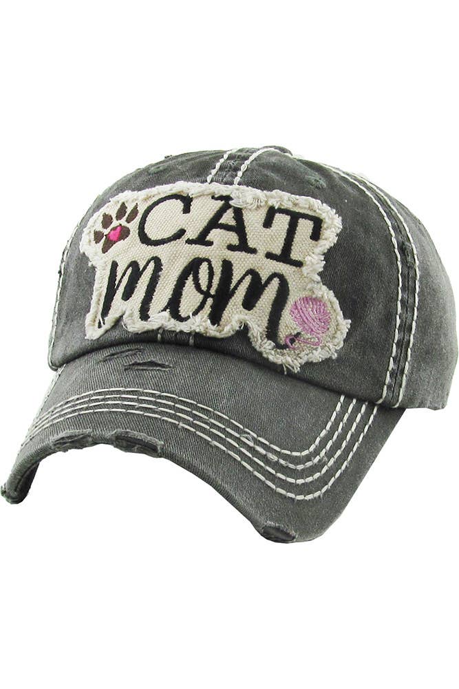 CAT MOM Washed Vintage Baseball Cap: Stone
