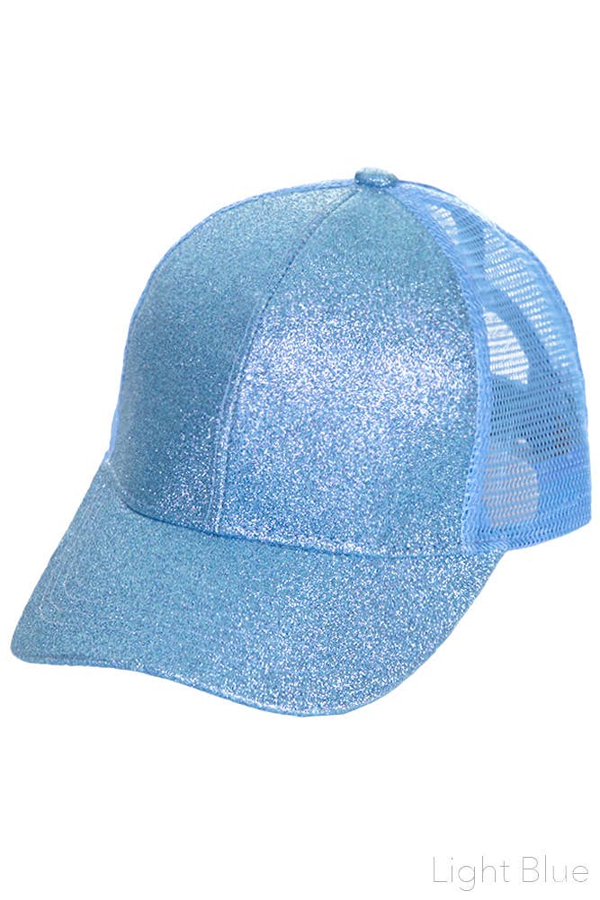 C.C Glitter Ponytail Baseball Cap: Black