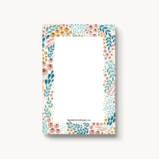 WHITE FLORAL NOTEPAD, 4X6"