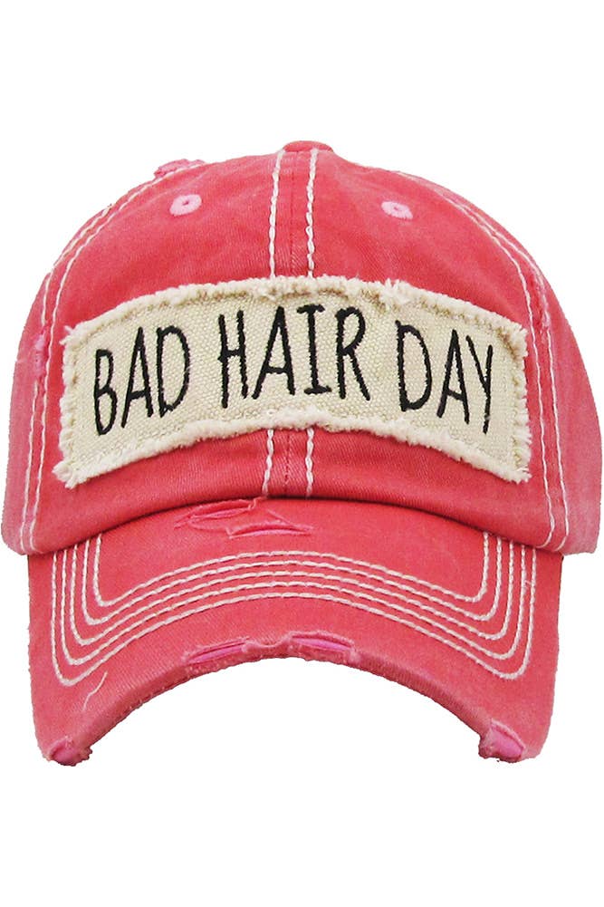 Bad Hair Day Washed Vintage Baseball Cap: Burgundy