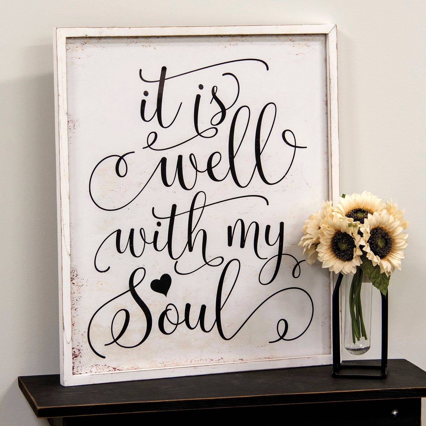 It Is Well With My Soul Distressed Framed Sign in Wood