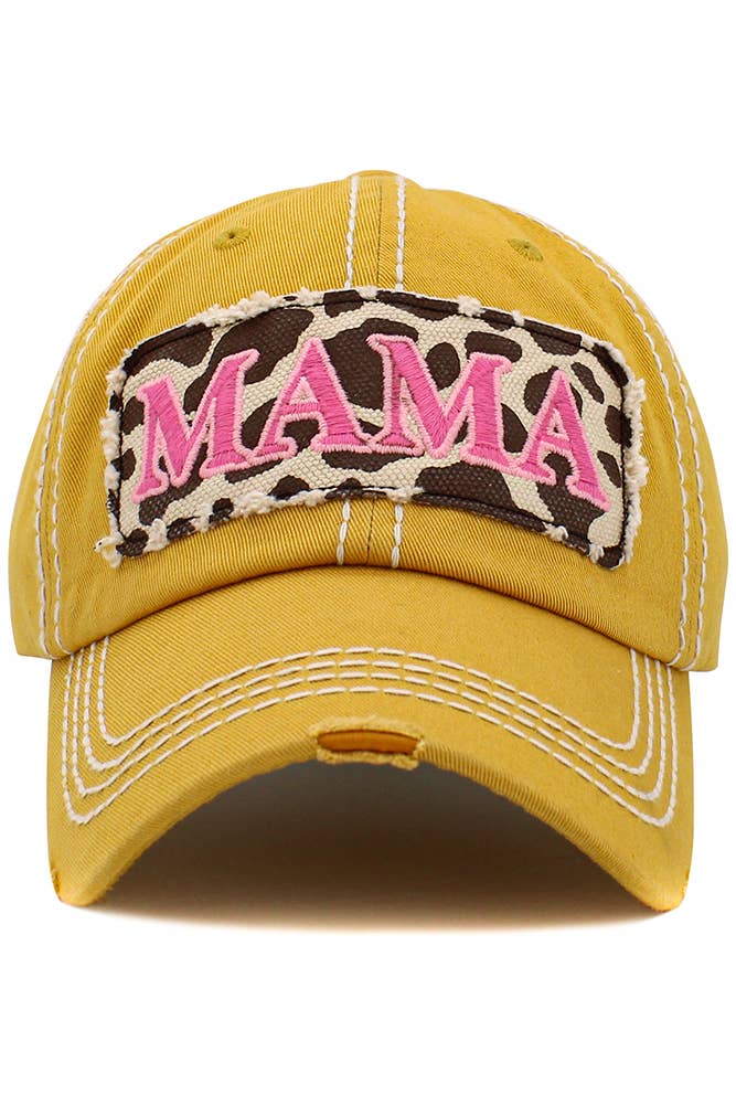 MAMA Leopard Vintage Baseball Cap: Black