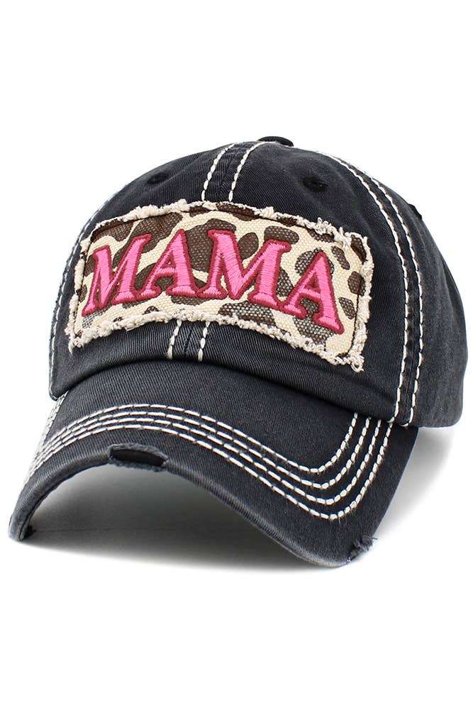 MAMA Leopard Vintage Baseball Cap: Black