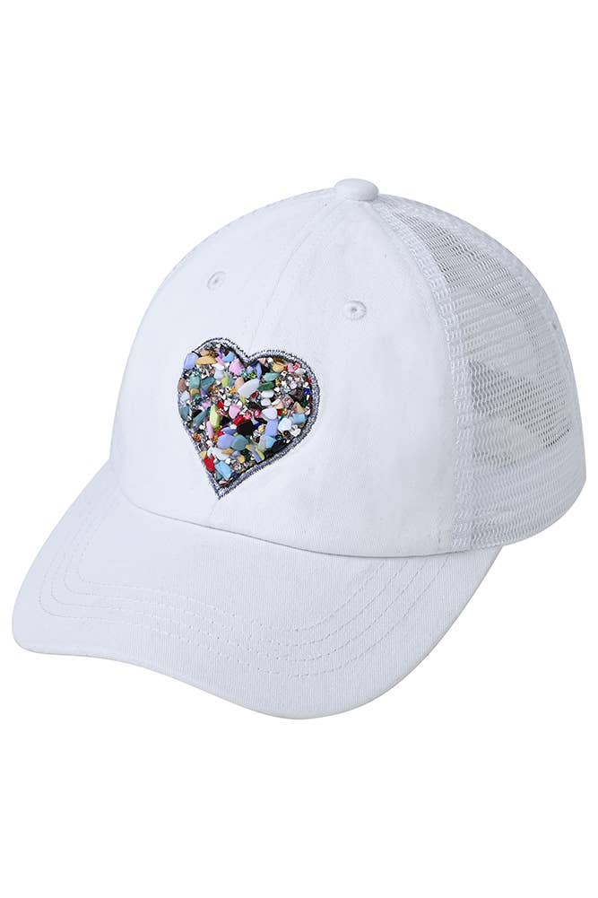 C.C Heart Stone Embellishment Baseball Cap: Black