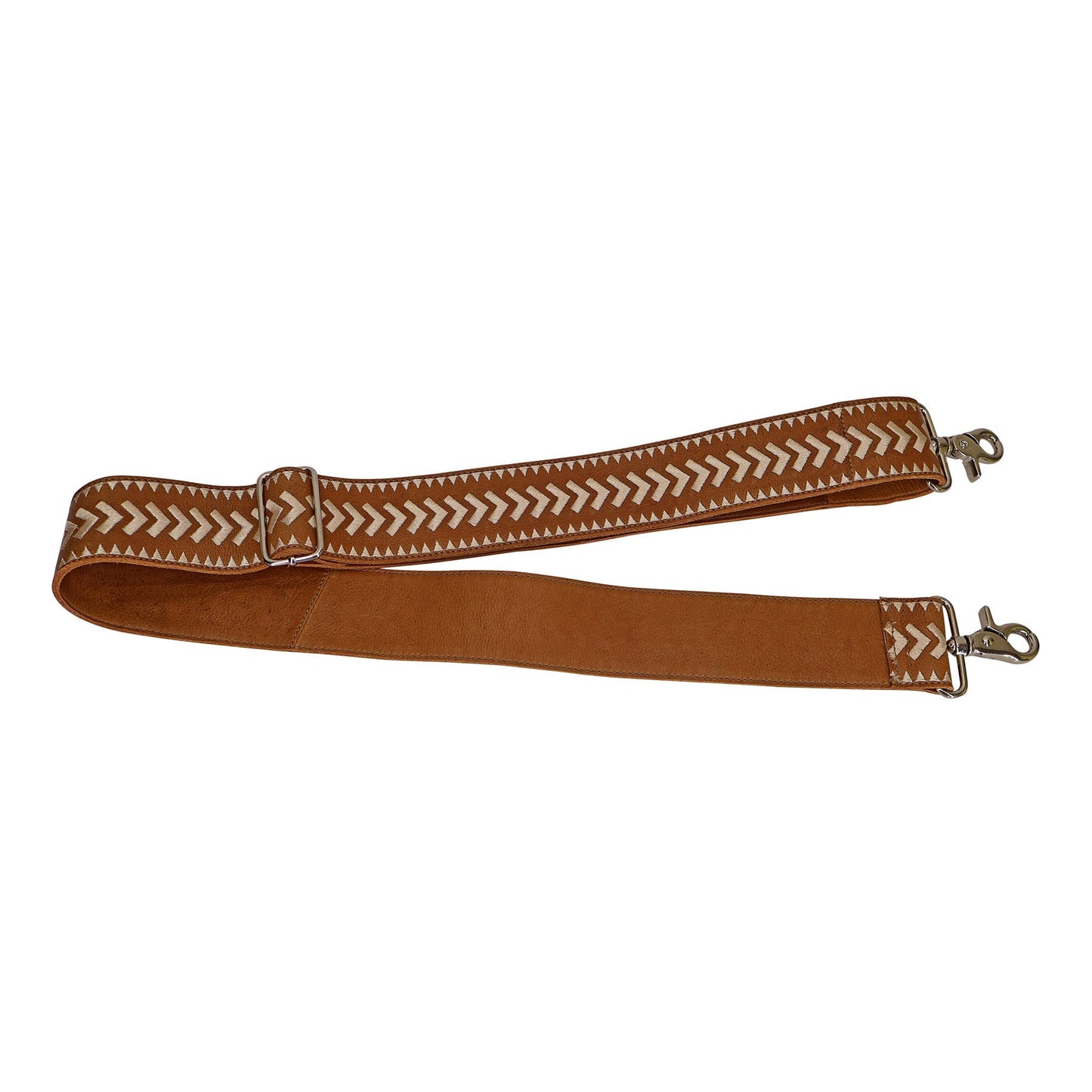 ARCHER LEATHER EMBOIDERED SHOULDER STRAP COGNAC