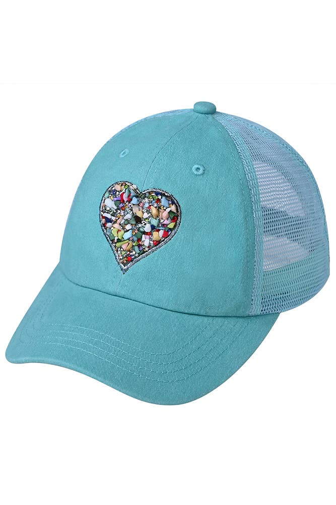 C.C Heart Stone Embellishment Baseball Cap: Black