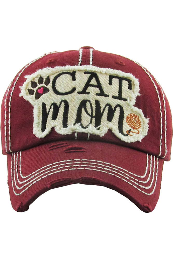 CAT MOM Washed Vintage Baseball Cap: Stone