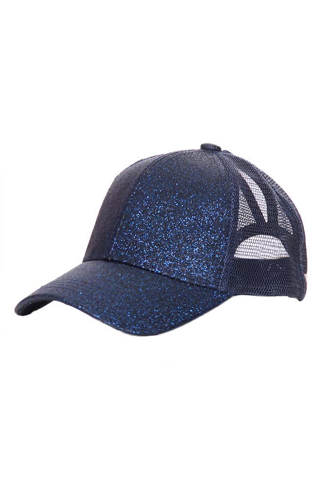 C.C Glitter Ponytail Baseball Cap: Black