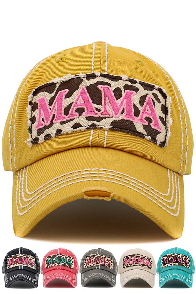 MAMA Leopard Vintage Baseball Cap: Black