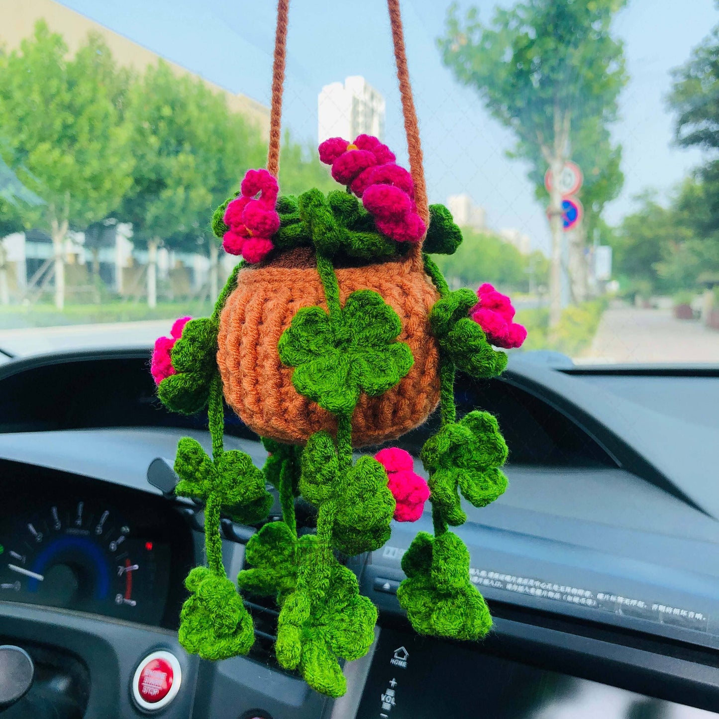 Crochet Clover Flower Plant Car Mirror Hanging Accessories