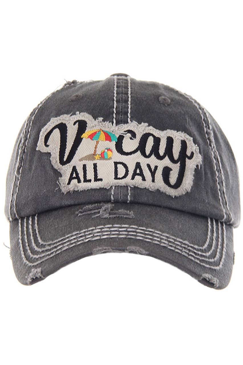 VACAY ALL DAY Washed Vintage Baseball Cap: Camo
