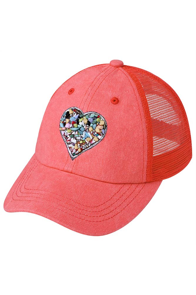 C.C Heart Stone Embellishment Baseball Cap: Black