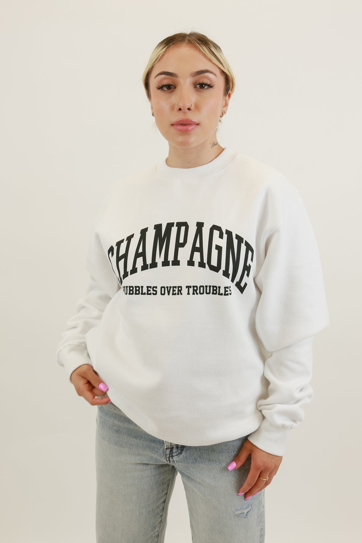 Champagne Bubbles Over Troubles Oversized Sweatshirt