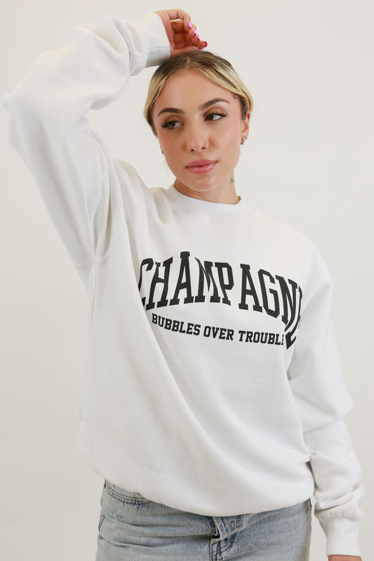 Champagne Bubbles Over Troubles Oversized Sweatshirt