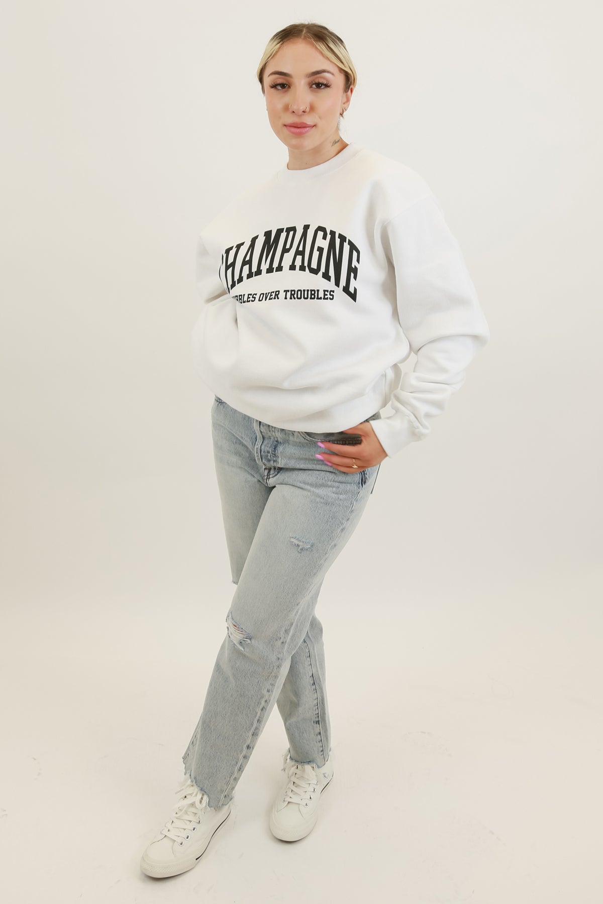 Champagne Bubbles Over Troubles Oversized Sweatshirt