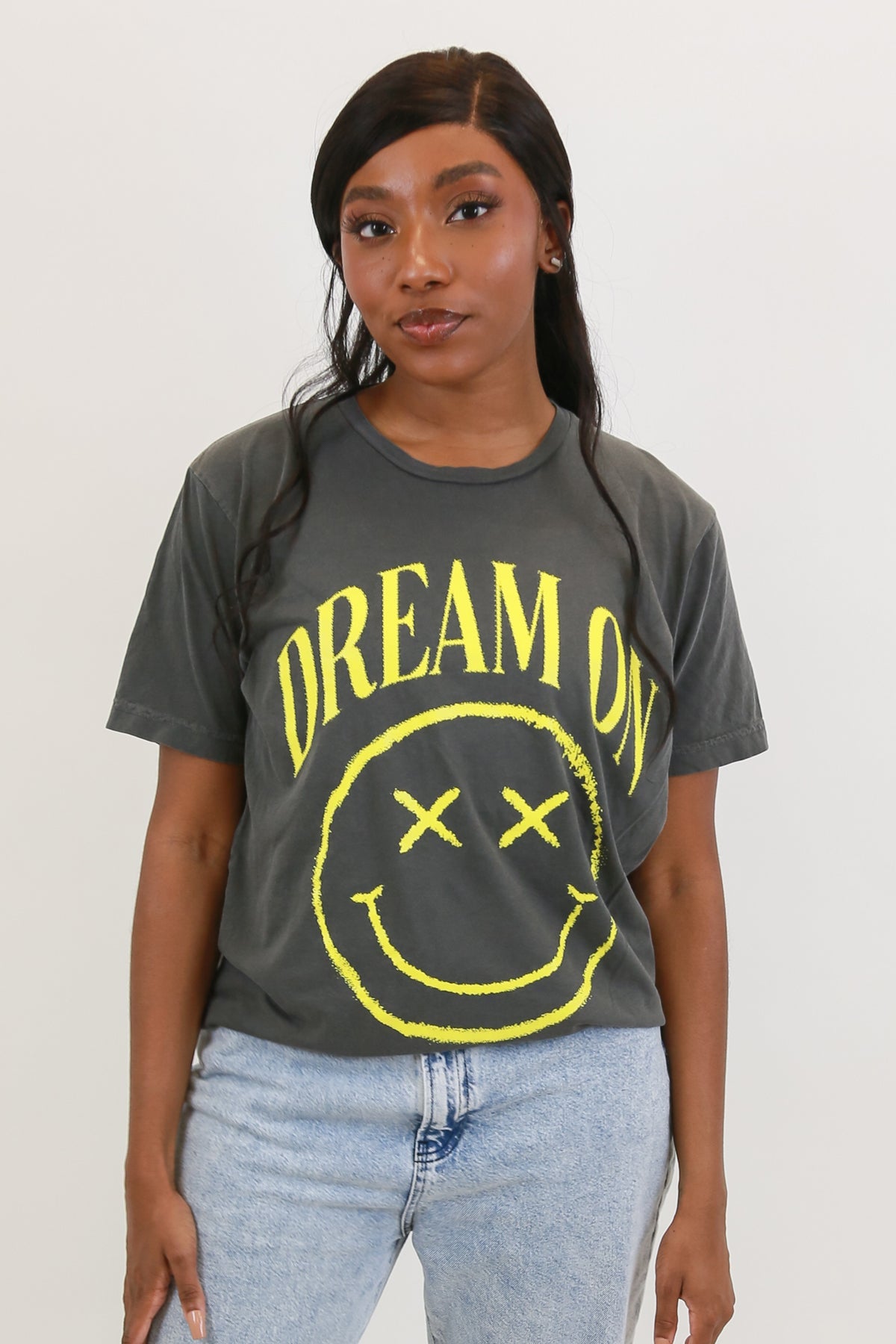 Dream On X-Smiley Garment Dye Oversized Tee