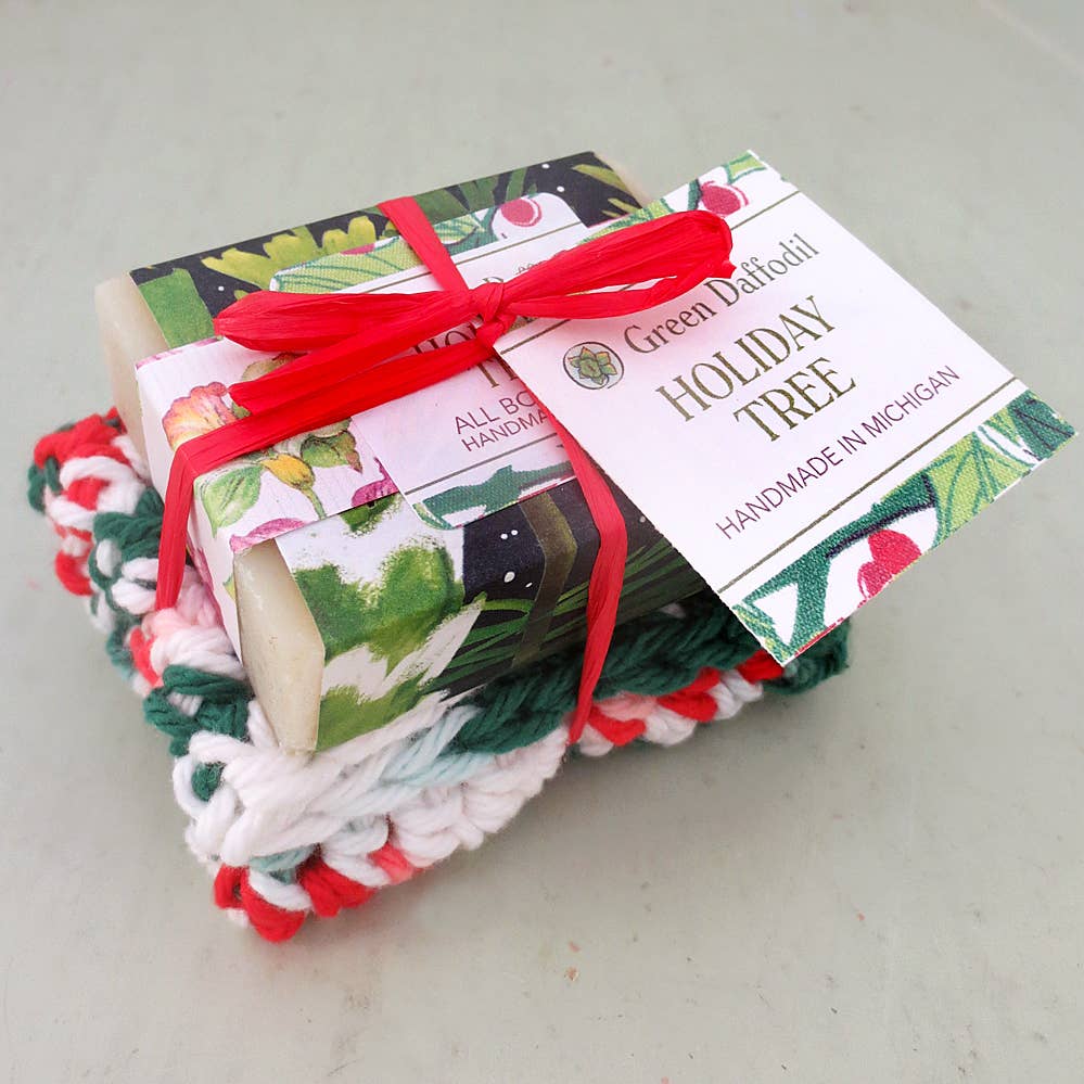 Holiday Tree Soap & Washcloth Set - Gift Set Christmas