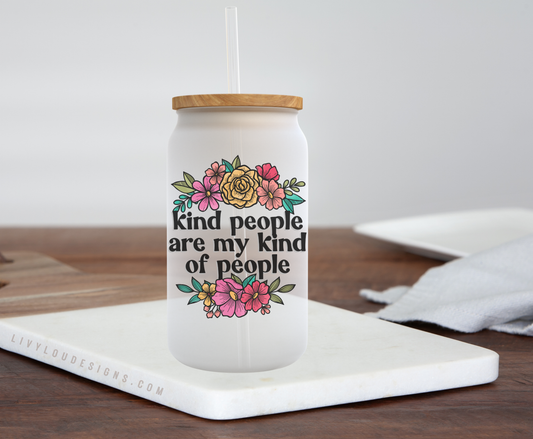 KIND PEOPLE BEER CAN GLASS W/LID & STRAW