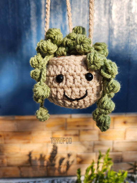 Crochet Succulent Pot Car Plant Hanging, String of Pearls: #1