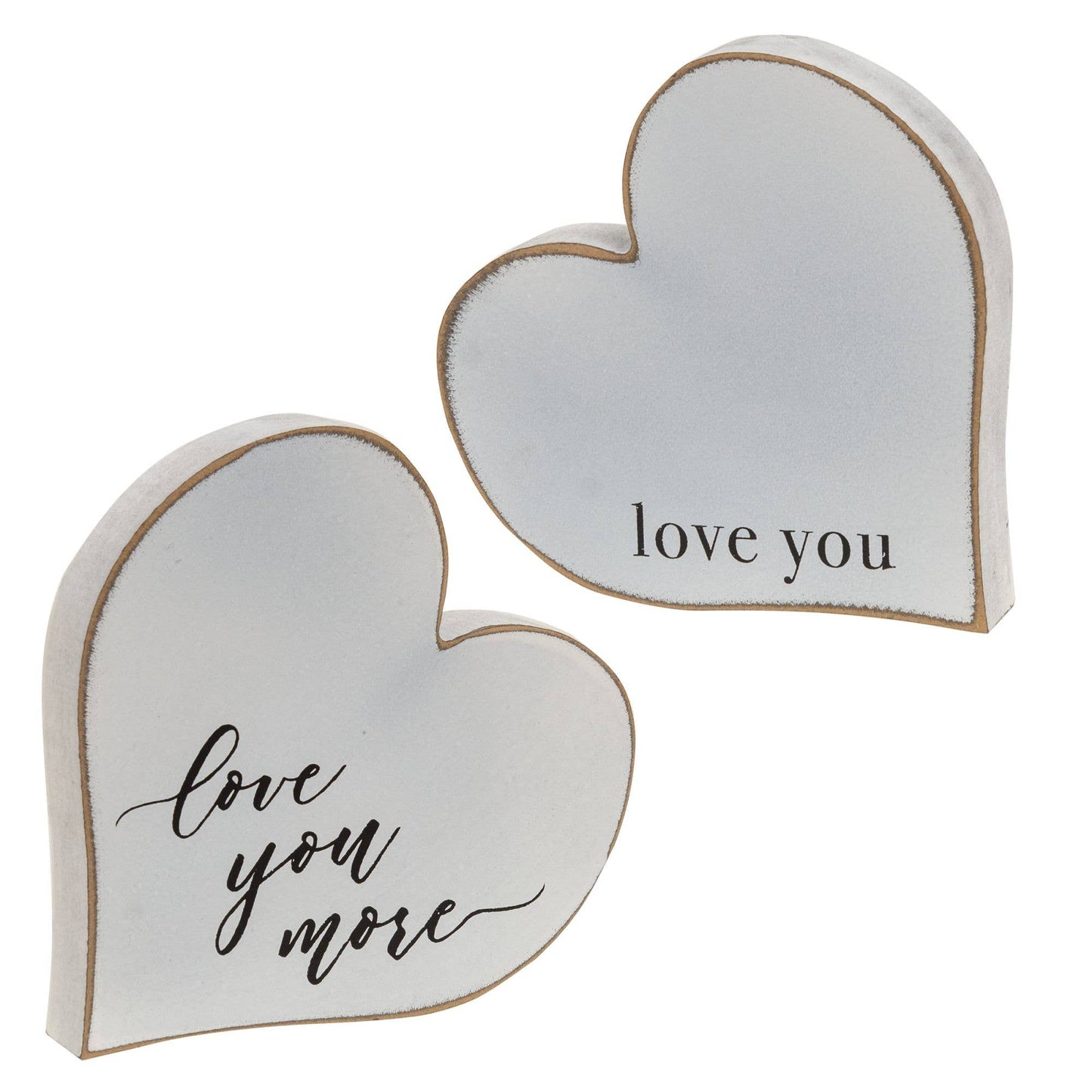 Love You More Distressed Chunky Hearts Set of 2