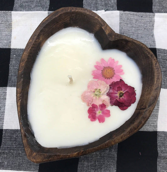 HEART Dough Bowl Soy Candle with Flowers