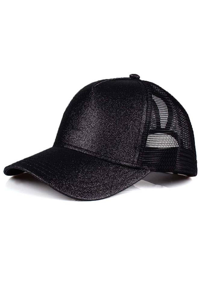 C.C Glitter Ponytail Baseball Cap: Black