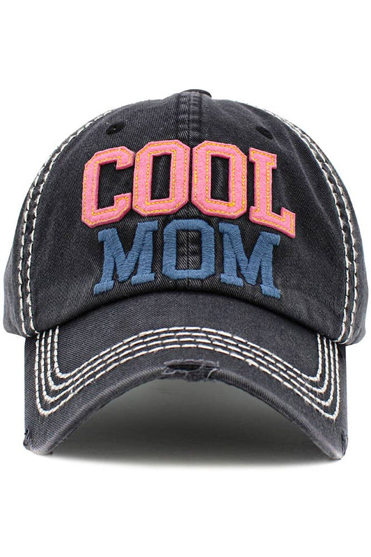 COOL MOM Washed Vintage Baseball Cap: Black