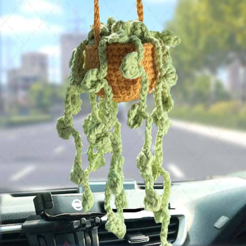 Crochet Succulent Car Plant Hanging, Women Car Accessories: Green