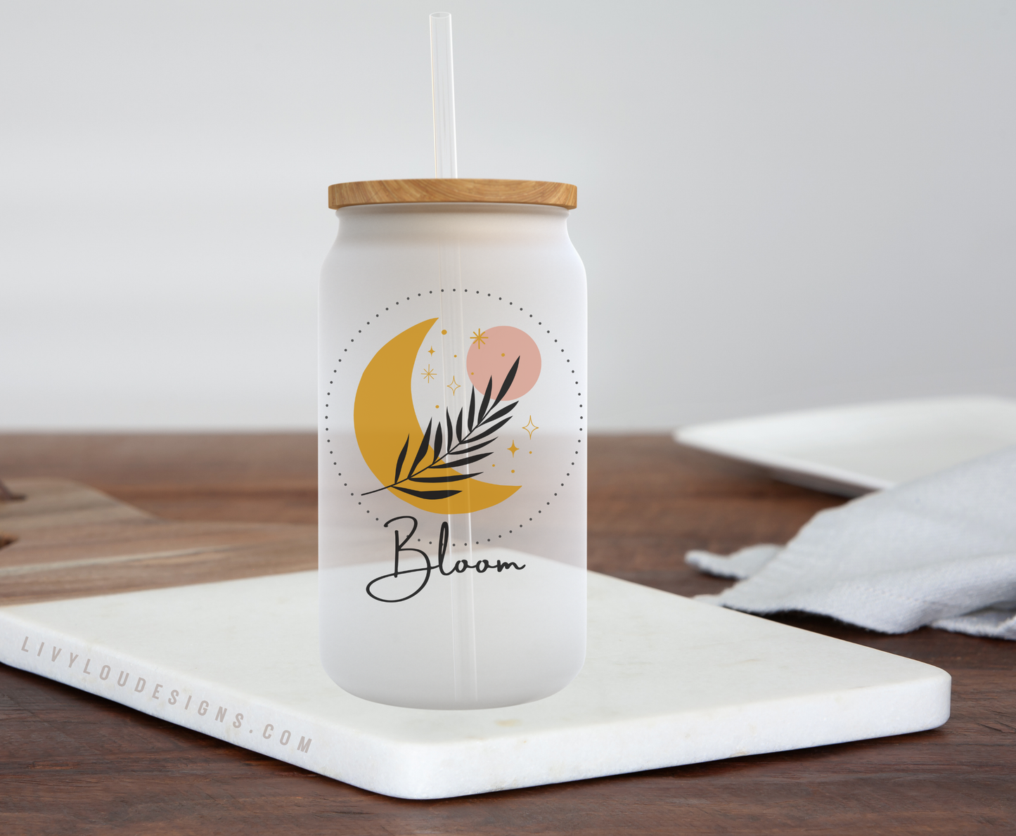 BLOOM BEER CAN GLASS W/LID & STRAW