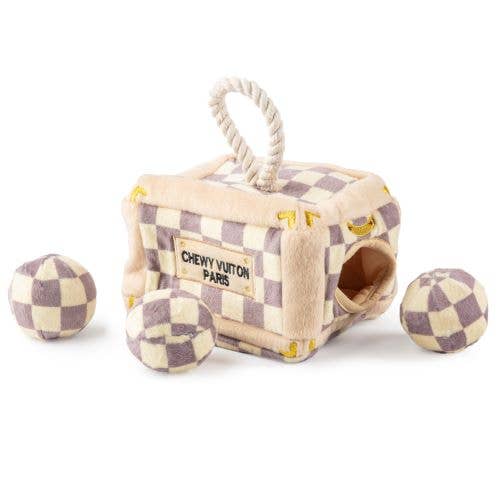 Haute Diggity Dog - Checker Chewy Vuiton Trunk - Activity House Burrow Dog Toy