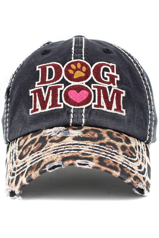 DOG MOM washed vintage baseball cap: Black