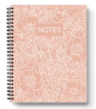 WHITE LINE DRAWN FLORAL SPIRAL LINED NOTEBOOK