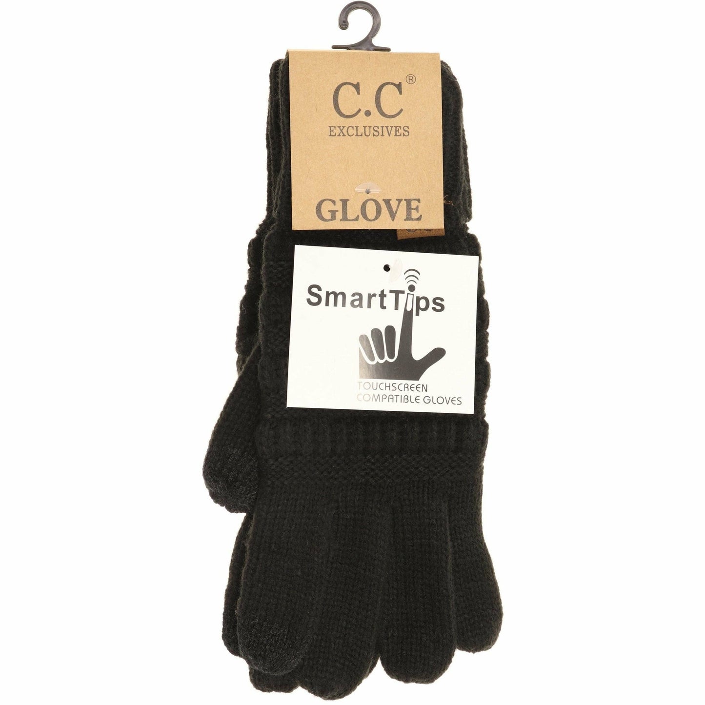 Solid Cable Knit CC Gloves Black