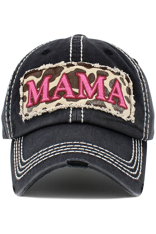 MAMA Leopard Vintage Baseball Cap: Black