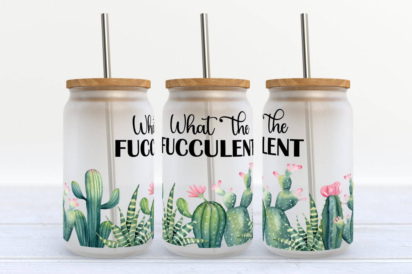 WHAT THE FUCCULANT BEER CAN GLASS W/LID & STRAW