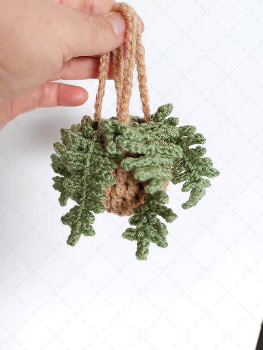 Crochet Fern Plant Car Mirror Hanging Ornament, House Decor: Light Green