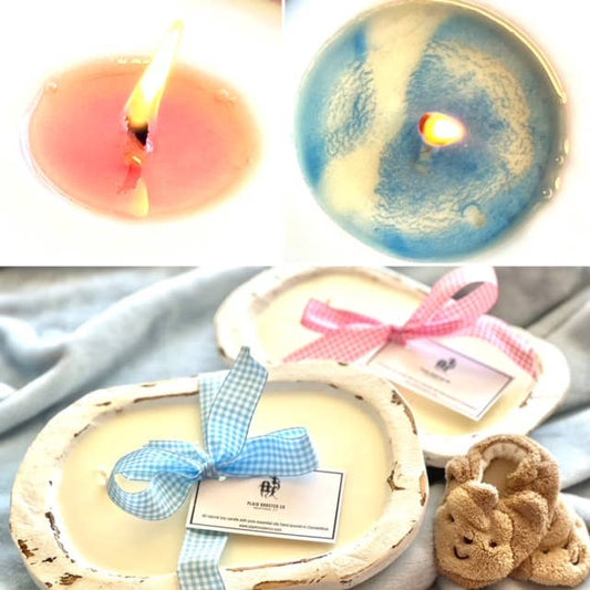 "BABY REVEAL" Dough Bowl Soy Candle: Pink Ribbon - the wax will turn pink