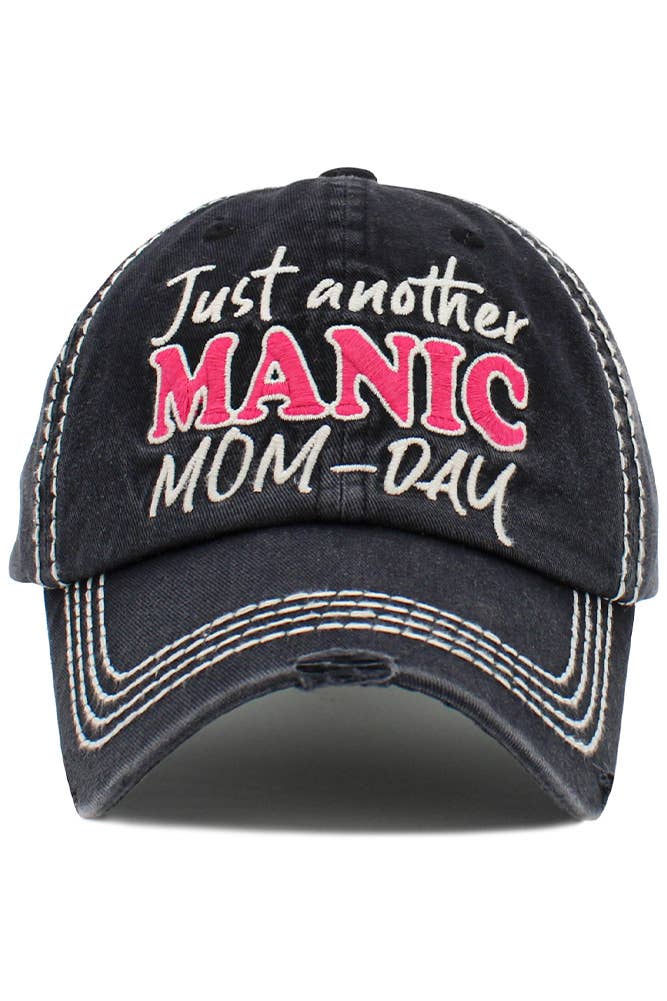 JUST ANOTHER MANIC MOM-DAY Washed Vintage Ball Cap: Black